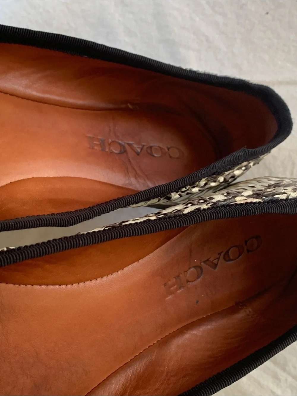 Coach Black and White Snakeskin-Print Ballet Flats Size 8.